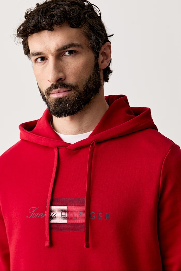 Tommy Hilfiger bluza z kapturem męska bawełniana czerwony MW0MW43220