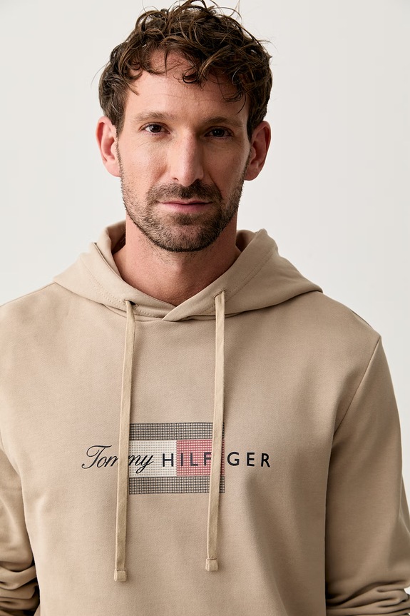 Tommy Hilfiger bluza z kapturem męska bawełniana beżowy MW0MW43220