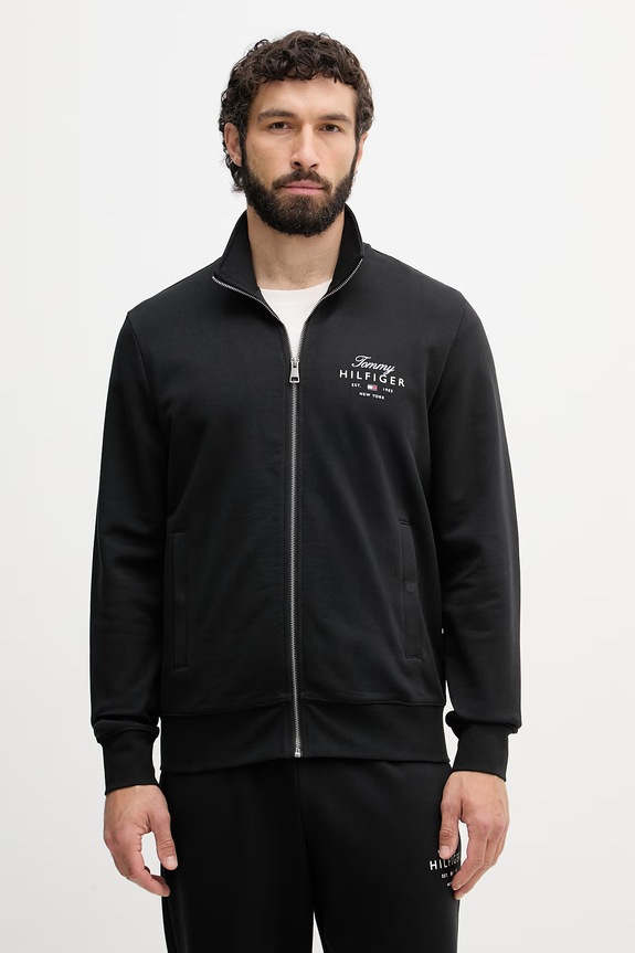 Tommy Hilfiger dukserica na zakopčavanje za žene od pamuka crna MW0MW43219