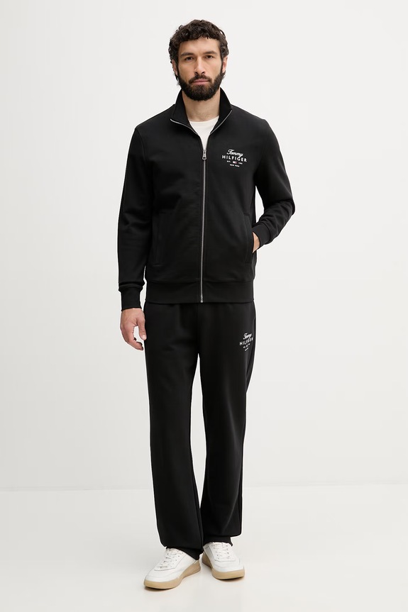 Tommy Hilfiger dukserica na zakopčavanje za žene od pamuka MW0MW43219 crna AW26