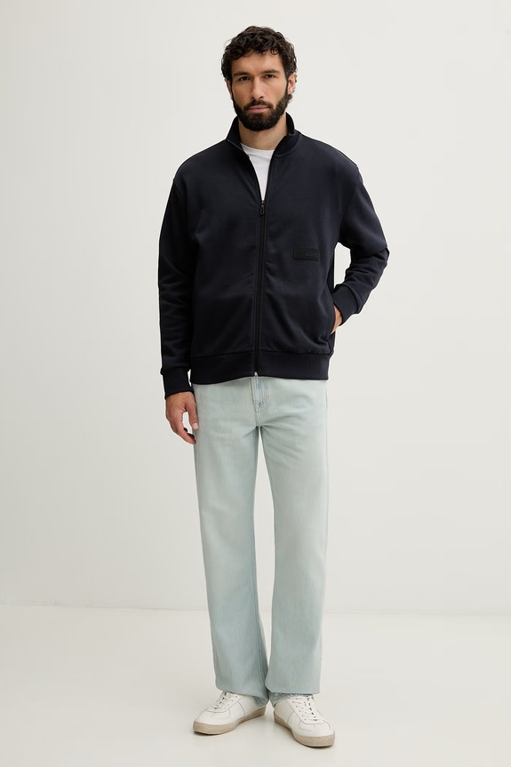 BOSS Green μπλούζα με κουμπιά ανδρική με βαμβάκι SW_Collar Full Zip 50564104 σκούρο μπλε AW26