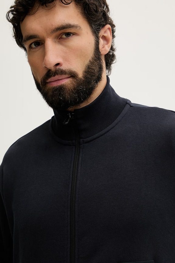 BOSS Green μπλούζα με κουμπιά ανδρική με βαμβάκι SW_Collar Full Zip σκούρο μπλε 50564104