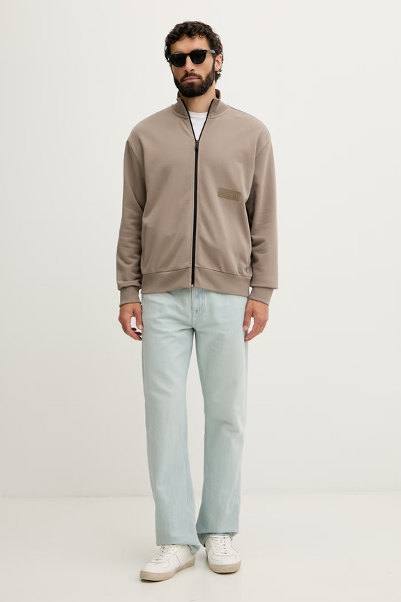 BOSS Green кофта на замке мужская хлопковая SW_Collar Full Zip 50564104 бежевый AW26