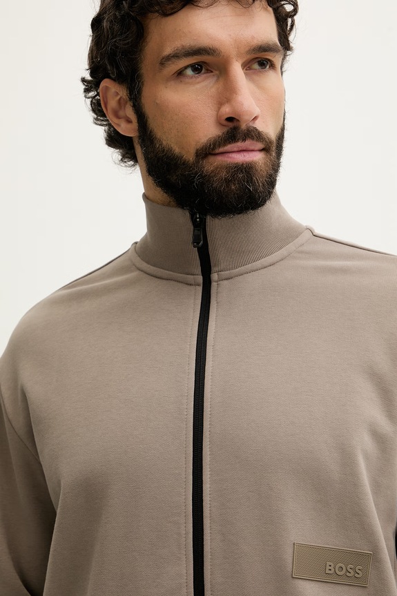 BOSS Green кофта на замке мужская хлопковая SW_Collar Full Zip бежевый 50564104