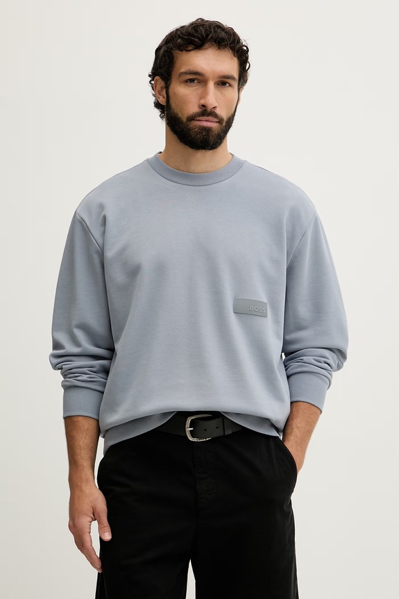 BOSS Green кофта чоловіча з бавовною SW_Crewneck блакитний 50564103