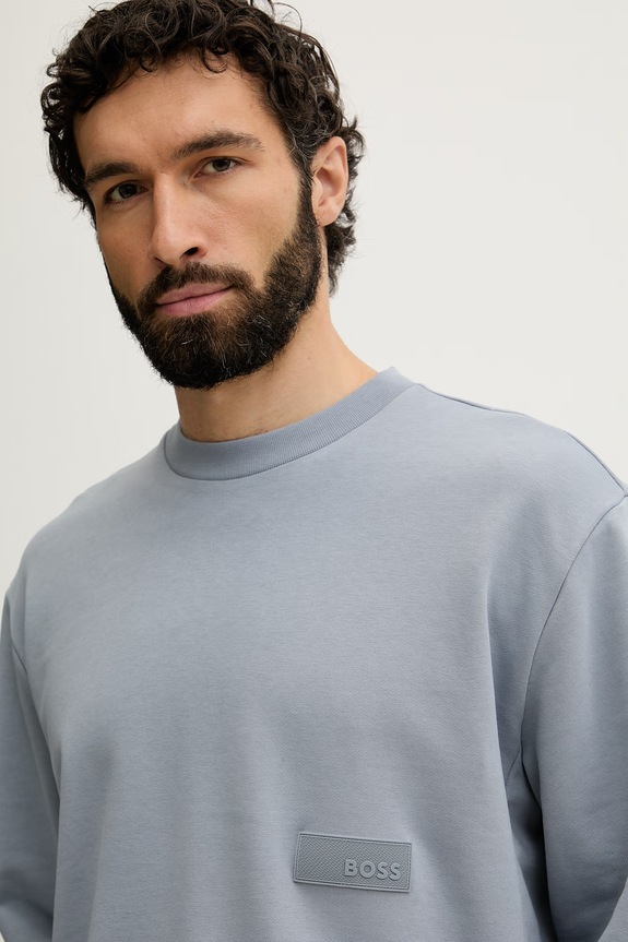 BOSS Green кофта чоловіча з бавовною SW_Crewneck блакитний 50564103