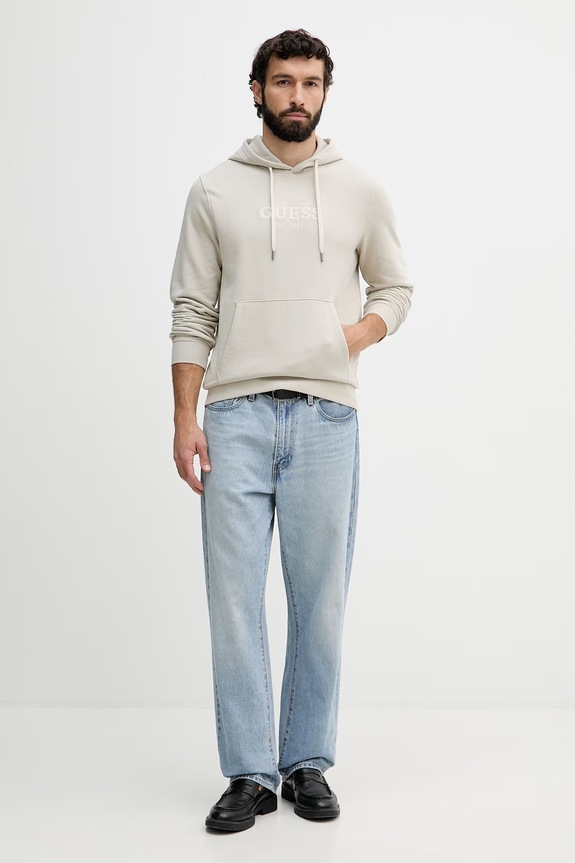 Guess hanorac cu glugă pentru bărbați, cu bumbac M6YQ36.K4243 bej AW26