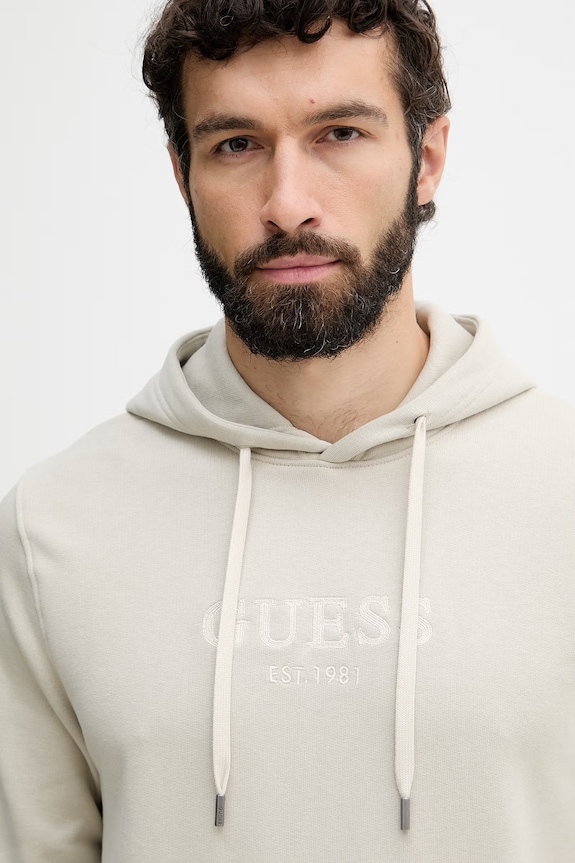 Guess hanorac cu glugă pentru bărbați, cu bumbac bej M6YQ36.K4243
