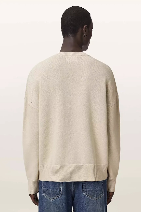 AllSaints oversize pulover moški bombažen CROSSED M048KE bež AW26