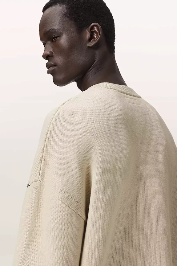 AllSaints oversize pulover moški bombažen CROSSED bež M048KE