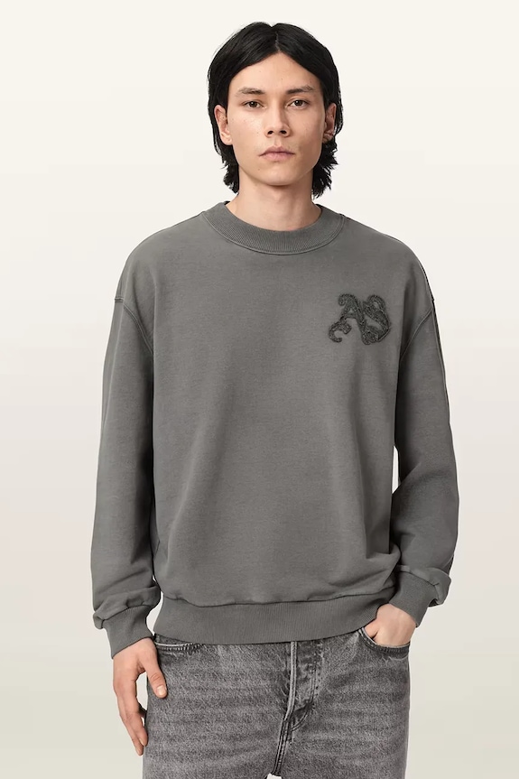 AllSaints bluza oversize męska bawełniana INSIGNIA szary M029NE