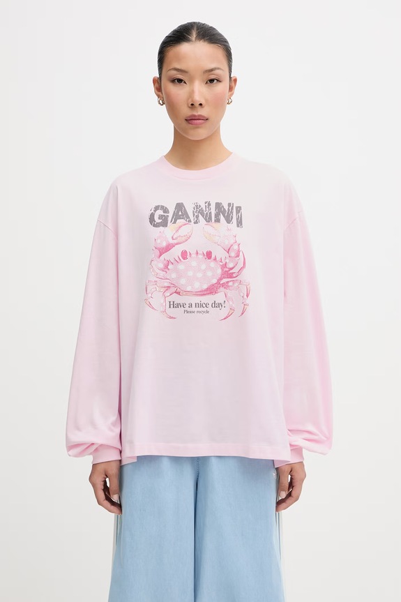 GANNI longsleeve damski bawełniany różowy A1050242