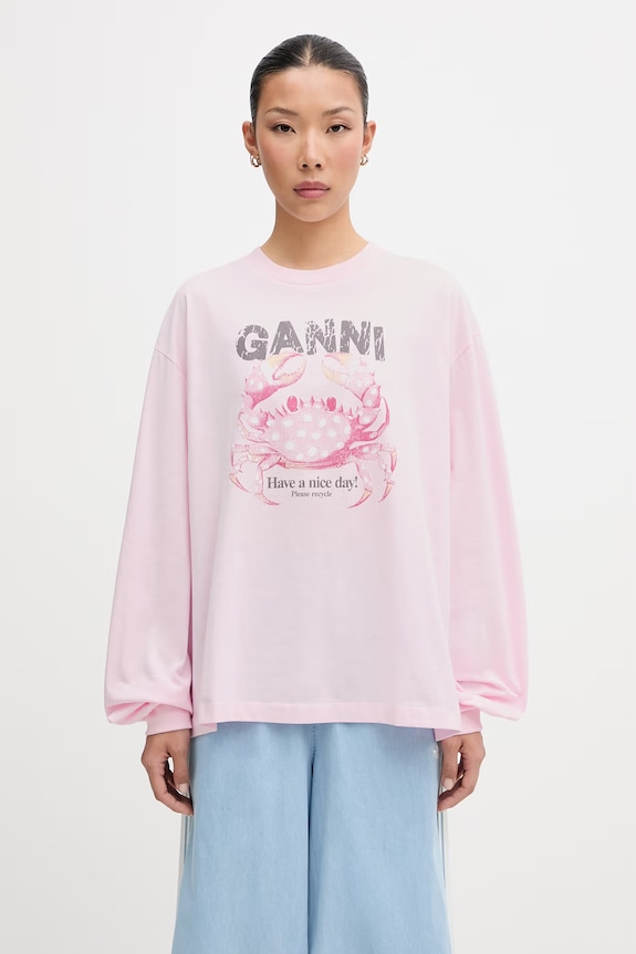GANNI longsleeve damski bawełniany różowy A1050242