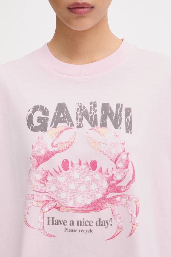 GANNI longsleeve damski bawełniany różowy A1050242