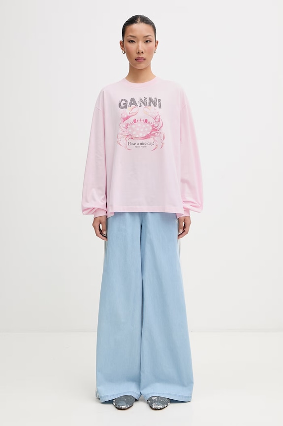 GANNI longsleeve damski bawełniany A1050242 różowy