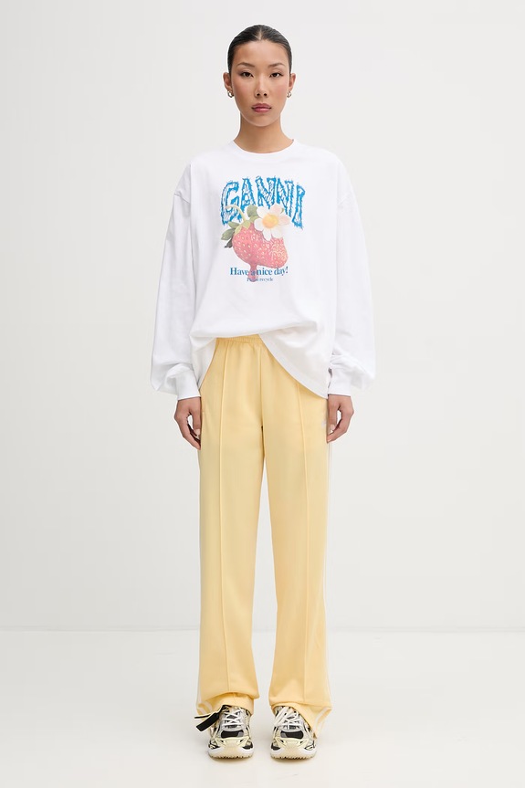 GANNI longsleeve damski bawełniany A1050241 biały