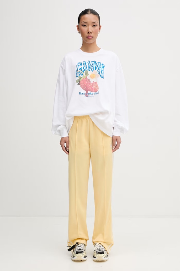 GANNI longsleeve damski bawełniany A1050241 biały