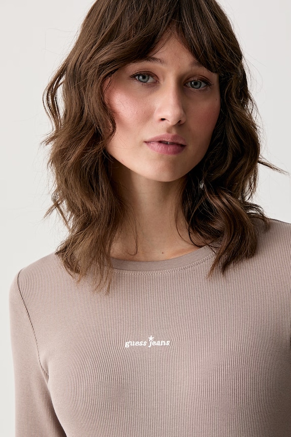 Guess Jeans лонгслив для женщин из хлопка с эластаном бежевый W6YP14.K3821