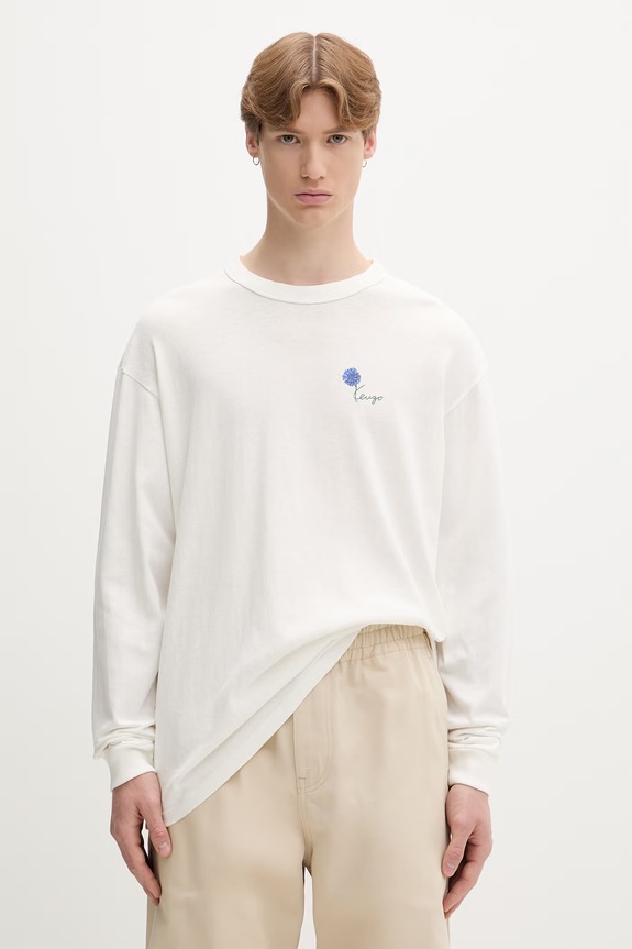 Oblečení Kenzo tričko s dlouhým rukávem pánské bavlněné FG65TL3634SK béžová