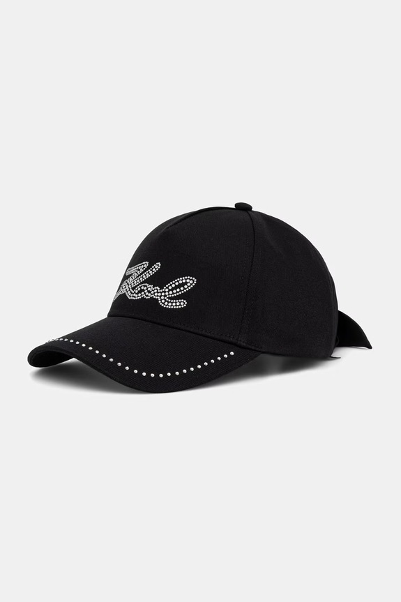 Karl Lagerfeld kapa sa šiltom za žene pamučna K/SIGNATURE crna B3W33008