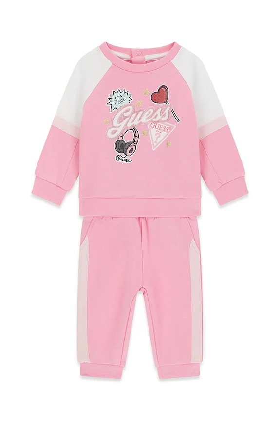 Guess komplet dresowy dziecięcy bawełniany różowy A6YG05.K3902.9BY2