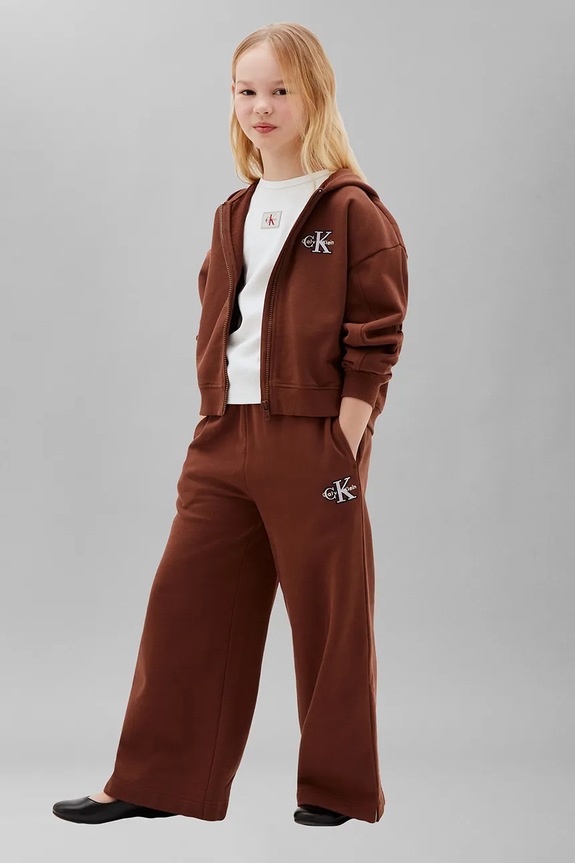 Fete Calvin Klein Jeans pantaloni de trening pentru copii din bumbac LVCKTJC36G.128.170.9BY2 maro