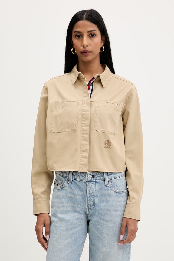 Tommy Jeans košile dámská bavlněná béžová DW0DW22942