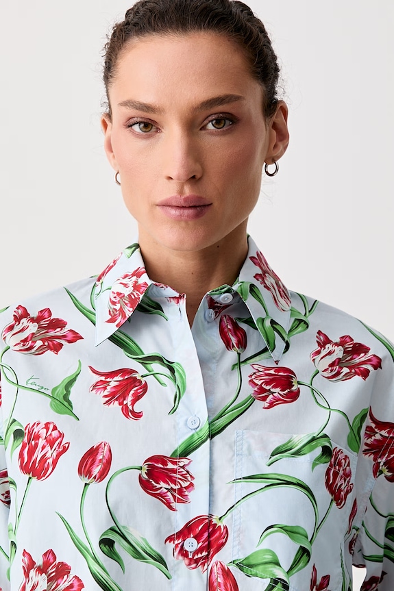 Kenzo koszula damska bawełniana niebieski FG62CH2469O2