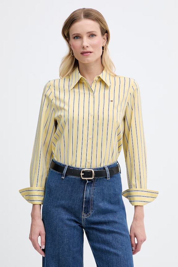 Tommy Hilfiger camicia da donna in cotone giallo WW0WW51155