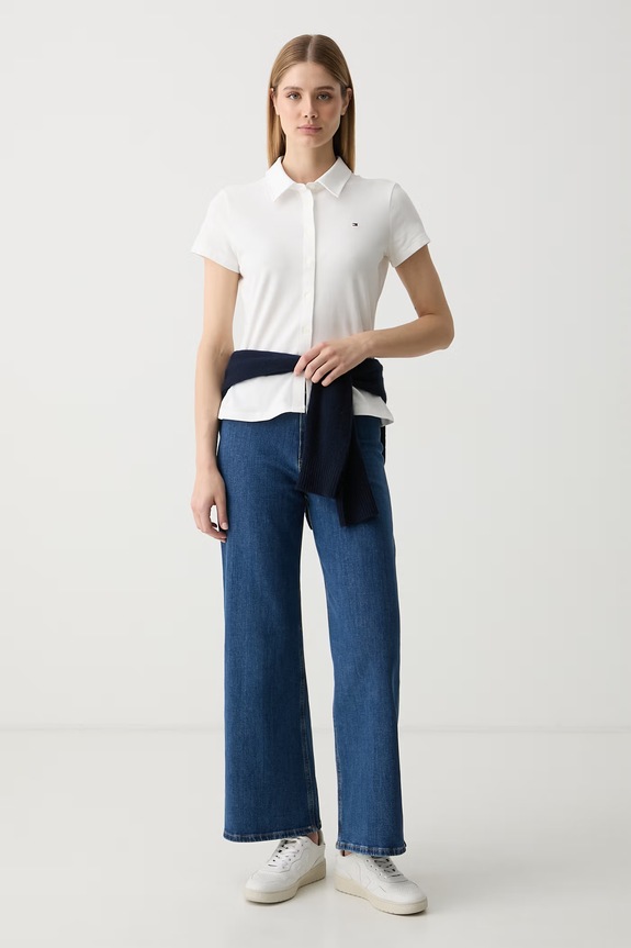 Tommy Hilfiger košulja za žene od pamuka s elastanom WW0WW49922 bijela AW26