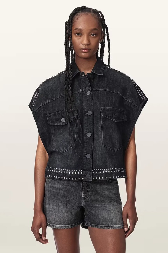 AllSaints košulja za žene traper ALBA crna W132PE