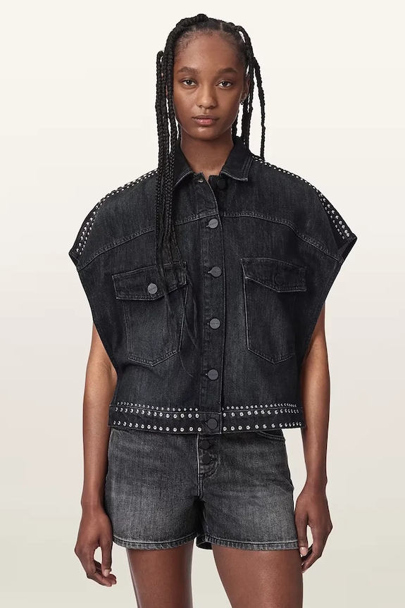 AllSaints košulja za žene traper ALBA crna W132PE