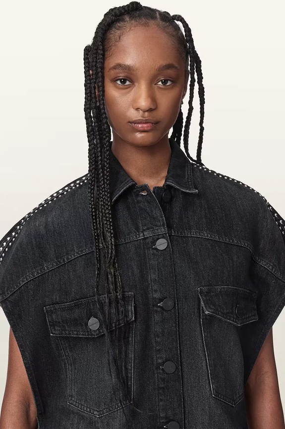 AllSaints košulja za žene traper ALBA crna W132PE