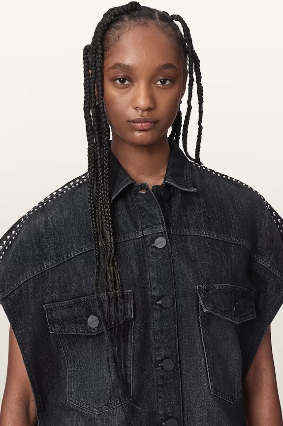 AllSaints košulja za žene traper ALBA crna W132PE