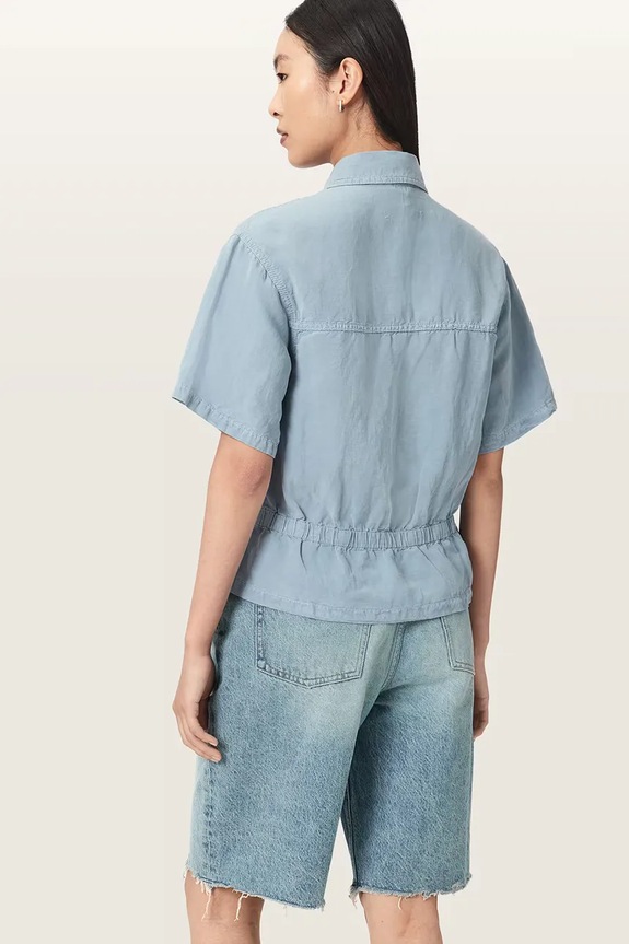 AllSaints košulja za žene s lanom TOVE W124PE plava AW26