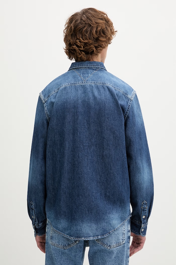 Ρούχα Tommy Jeans πουκάμισο ανδρικό ντένιμ DM0DM23390 μπλε