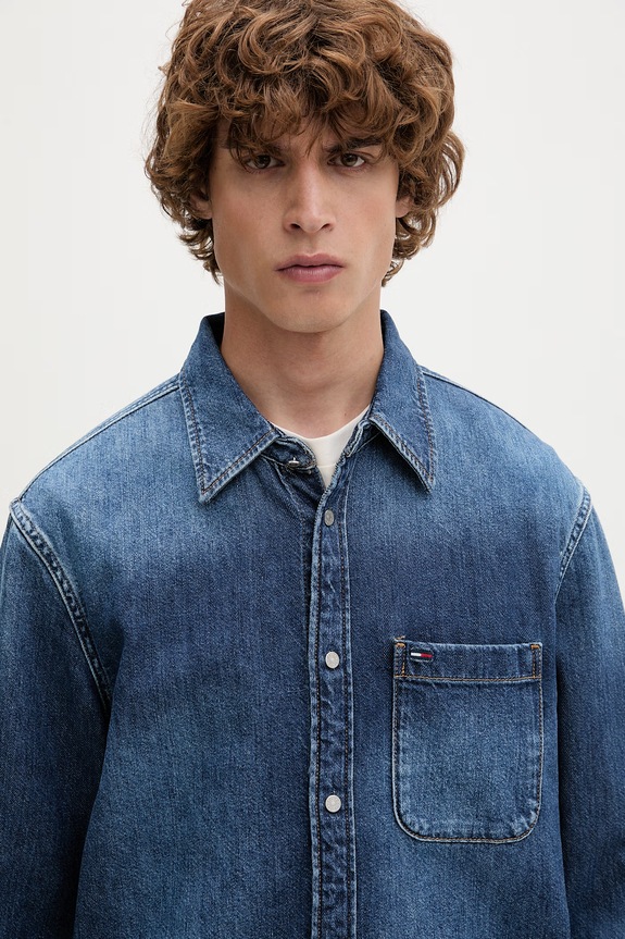 Tommy Jeans πουκάμισο ανδρικό ντένιμ μπλε DM0DM23390