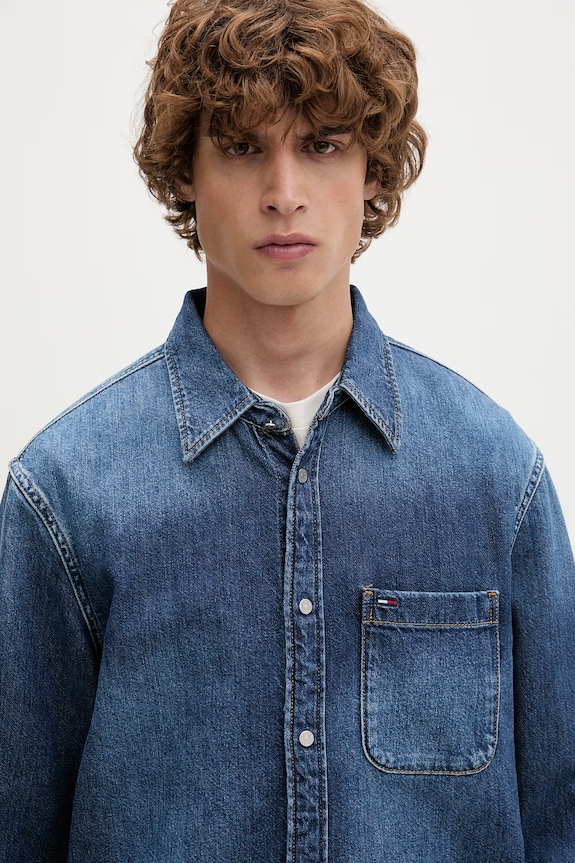 Tommy Jeans πουκάμισο ανδρικό ντένιμ μπλε DM0DM23390