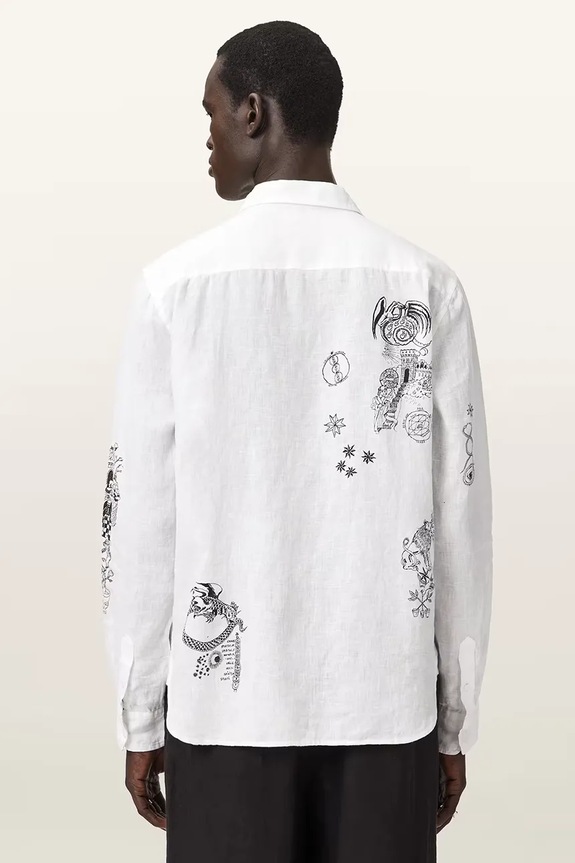 AllSaints koszula męska lniana TERROR M171SC biały AW26