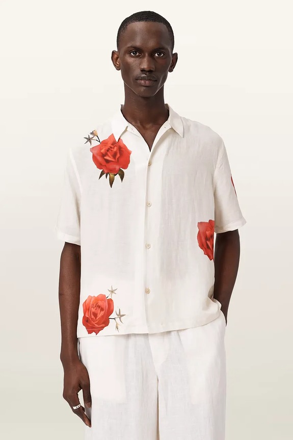 AllSaints koszula męska z lnem FLEUR beżowy M108SE
