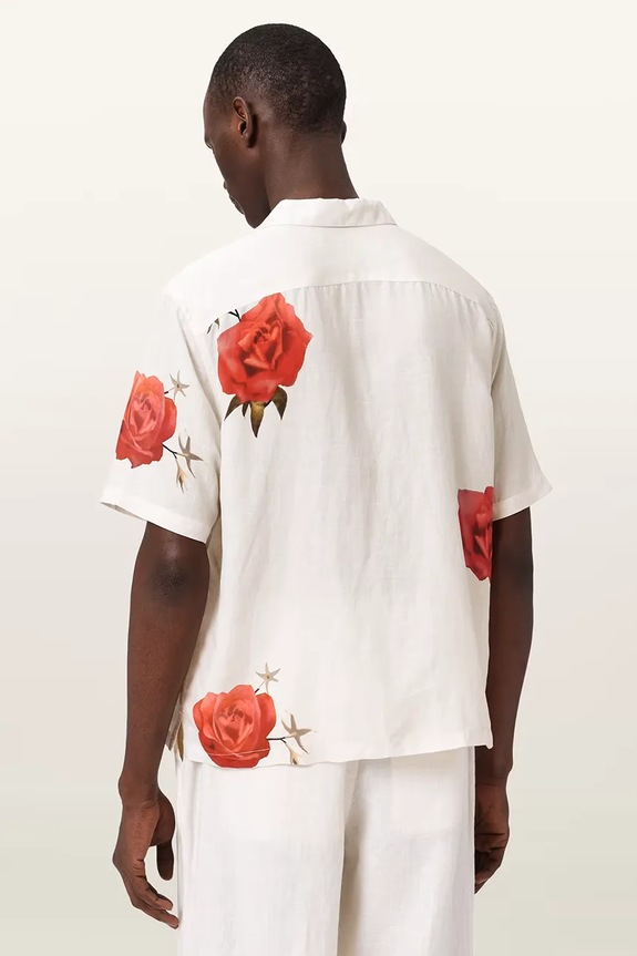 AllSaints koszula męska z lnem FLEUR M108SE beżowy AW26