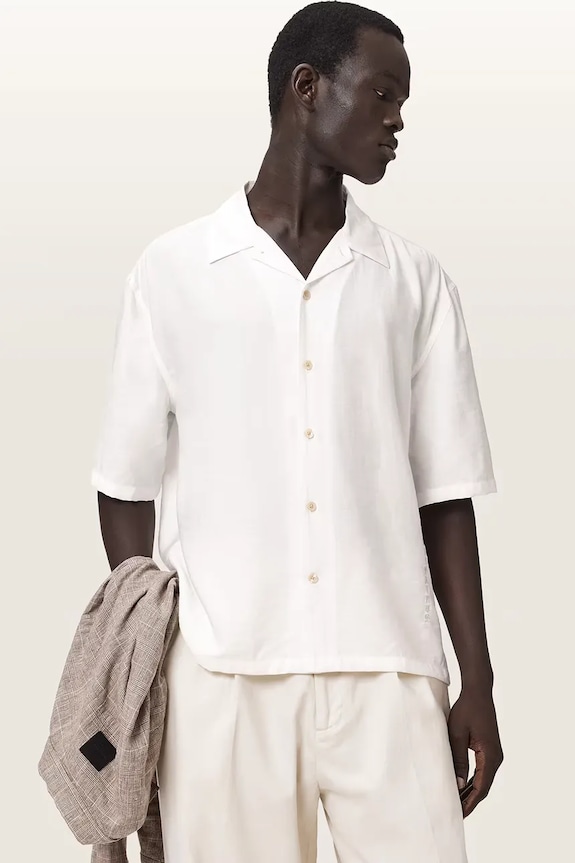 AllSaints cămașă pentru bărbați, cu vâscoză PURLEY alb M062SE