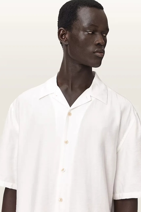 AllSaints cămașă pentru bărbați, cu vâscoză PURLEY M062SE alb