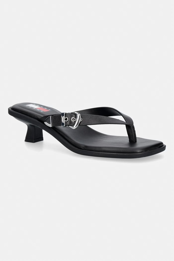 Tommy Jeans japanke za žene od kože TJW KITTEN HEEL LEATHER SANDALS crna EN0EN03154