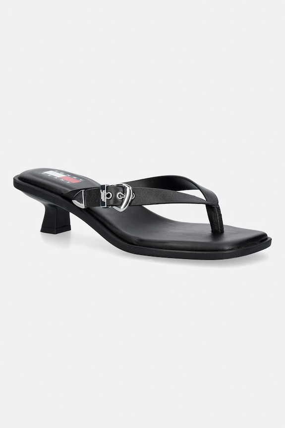 Tommy Jeans japanke za žene od kože TJW KITTEN HEEL LEATHER SANDALS crna EN0EN03154