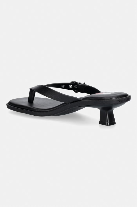 Obuća Tommy Jeans japanke za žene od kože TJW KITTEN HEEL LEATHER SANDALS EN0EN03154 crna