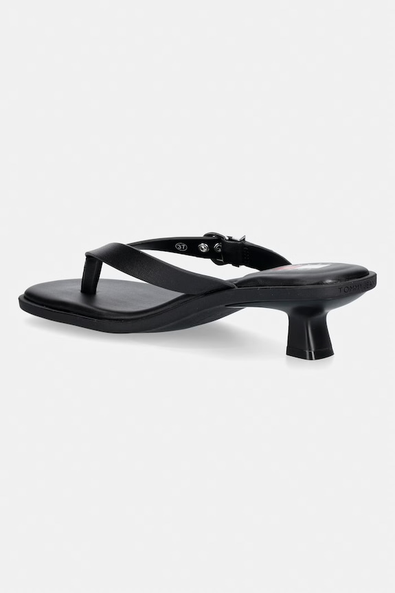 Obuća Tommy Jeans japanke za žene od kože TJW KITTEN HEEL LEATHER SANDALS EN0EN03154 crna