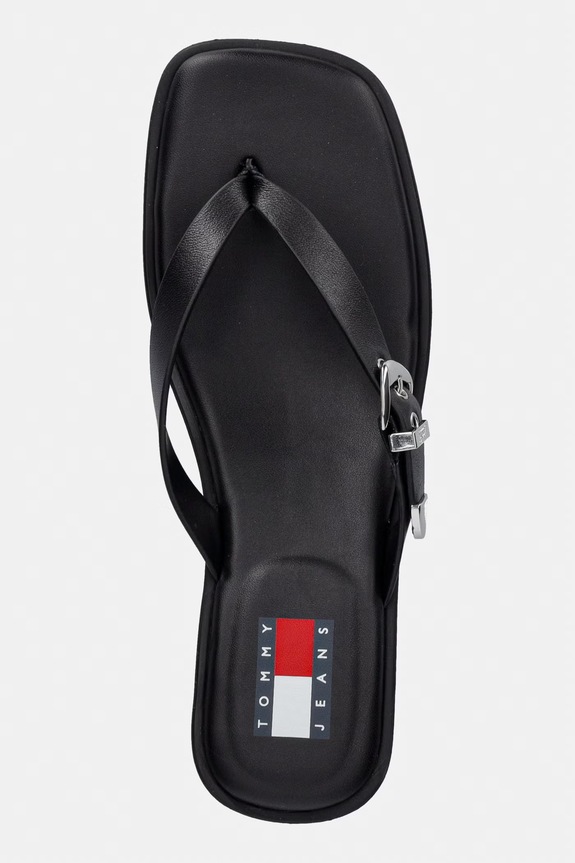 Tommy Jeans japanke za žene od kože TJW KITTEN HEEL LEATHER SANDALS crna EN0EN03154