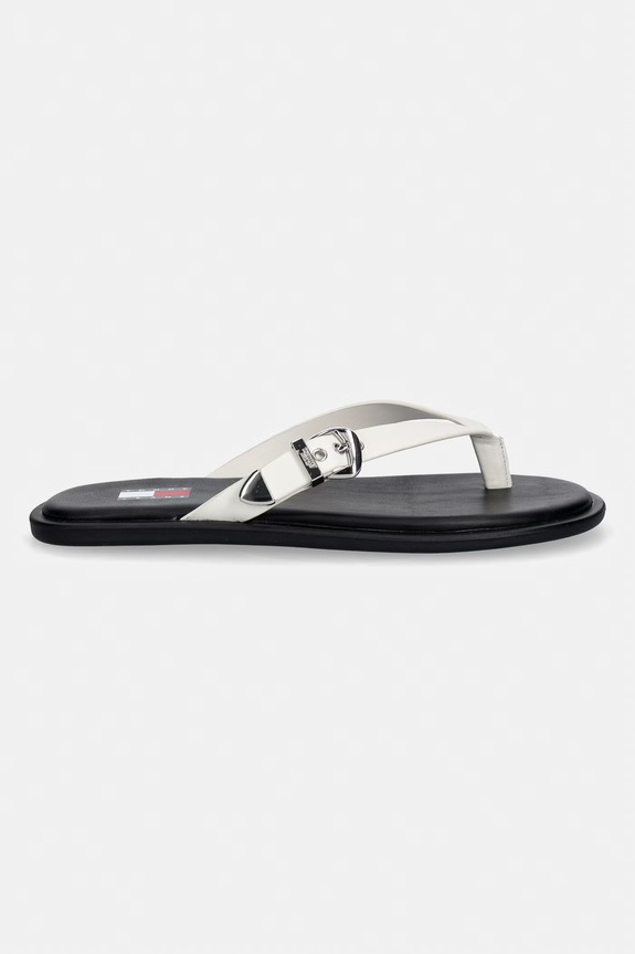 Tommy Jeans šľapky dámske kožené TJW FLAT LEATHER SANDALS EN0EN03096 béžová AW26