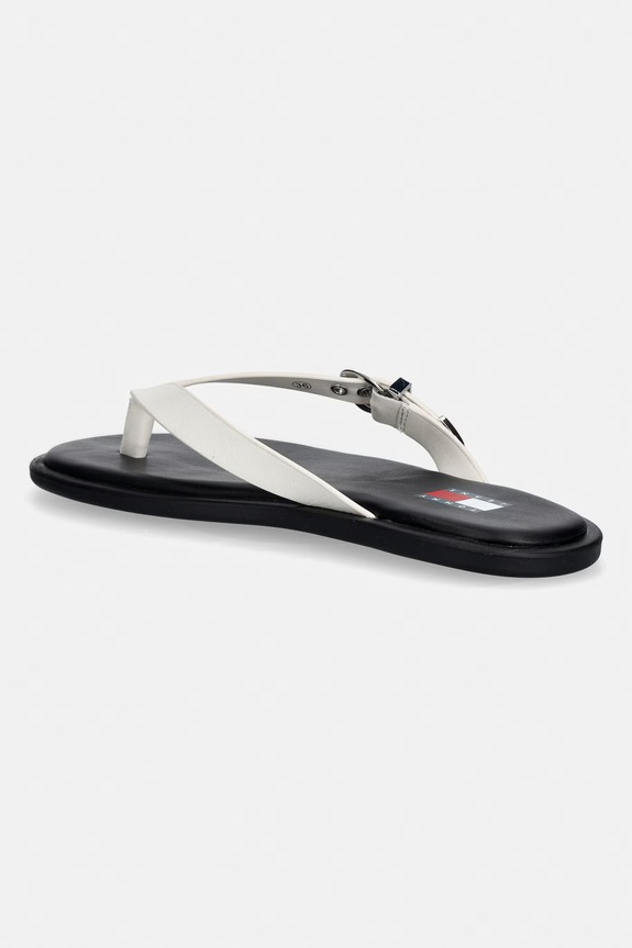 Obuv Tommy Jeans šľapky dámske kožené TJW FLAT LEATHER SANDALS EN0EN03096 béžová